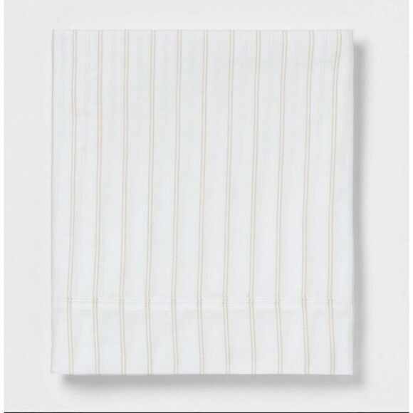 Threshold Full Kaki Striped Bed Flat Top Sheet - Picture 4 of 9